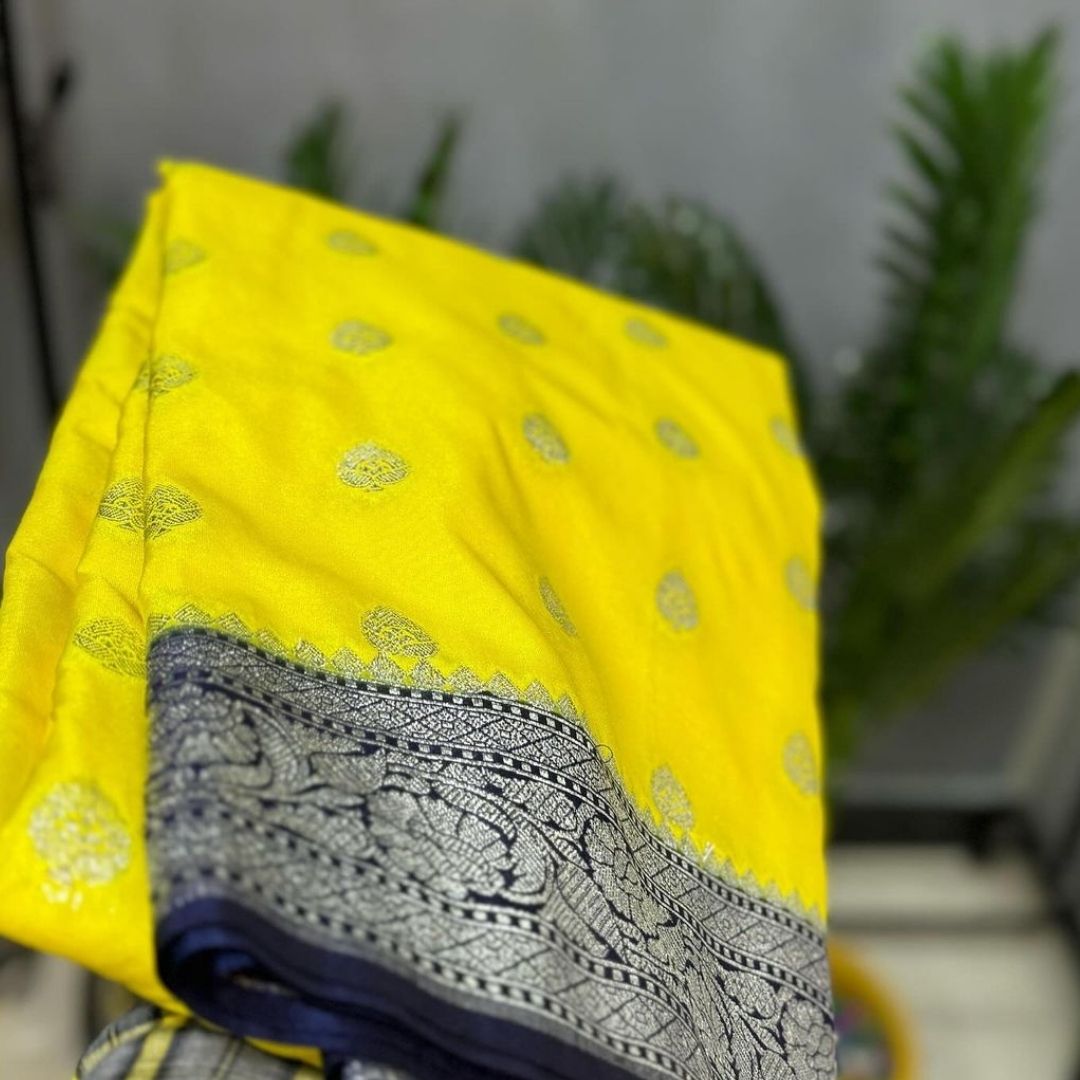 Yellow Banarasi Katan Georgette Saree