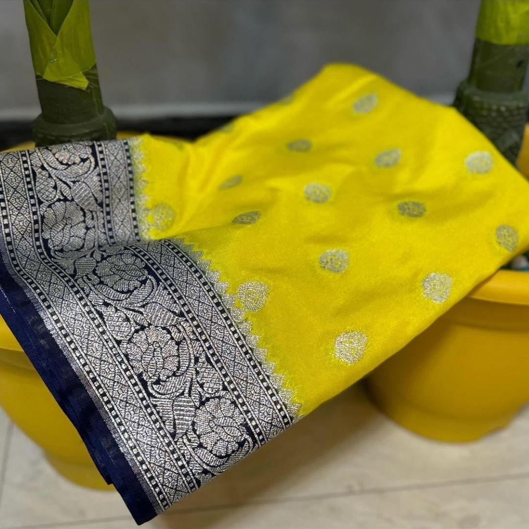 Yellow Banarasi Katan Georgette Saree