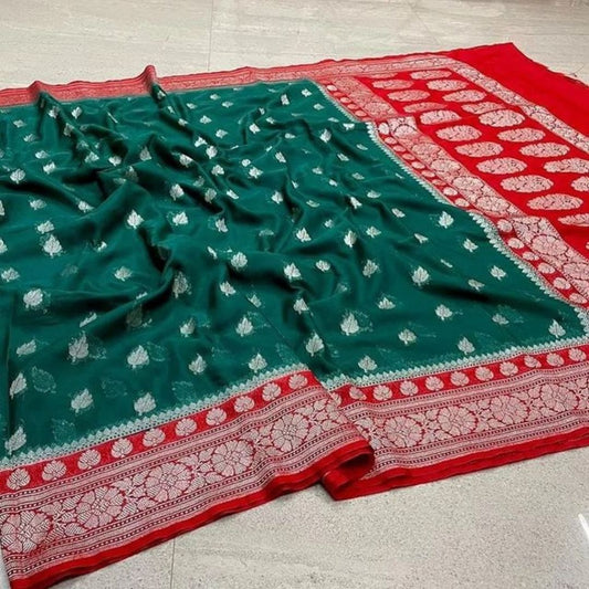 Green Banarasi Katan Georgette Saree