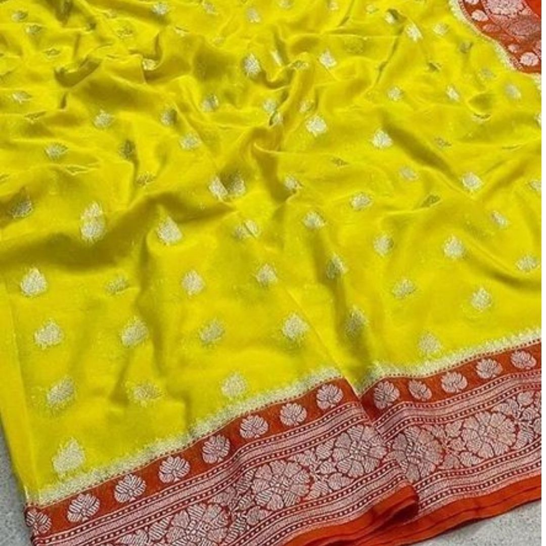 Yellow Banarasi Katan Georgette Saree