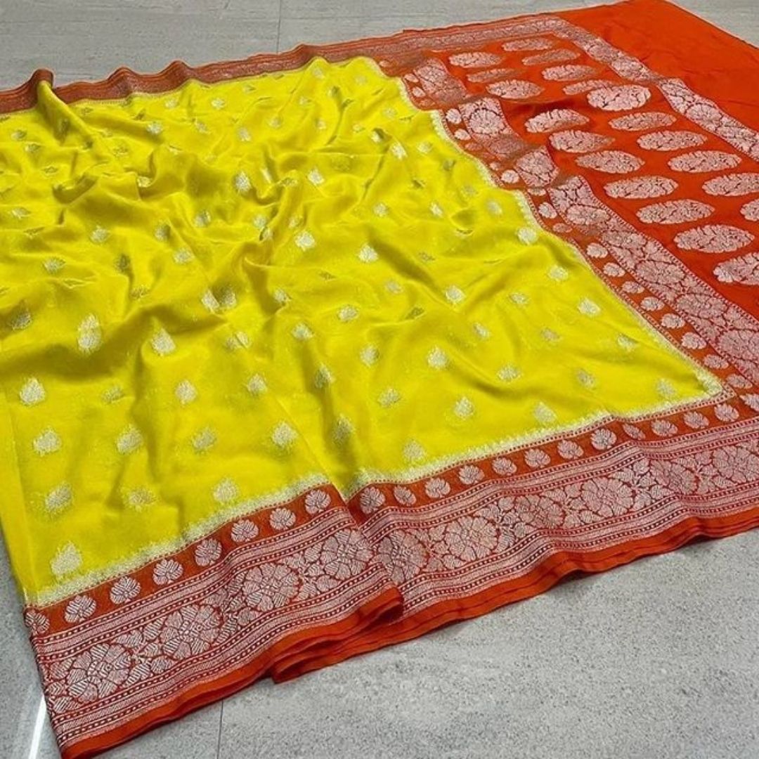 Yellow Banarasi Katan Georgette Saree