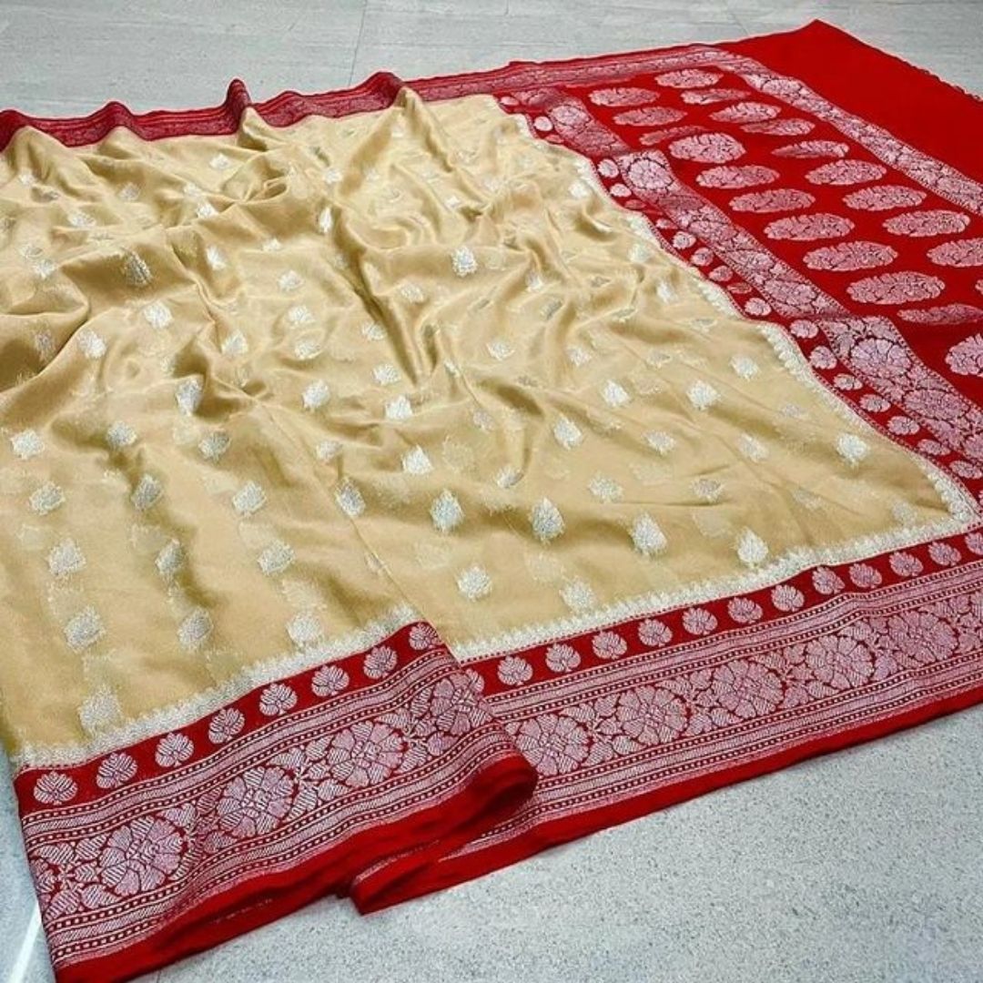 Cream Banarasi Katan Georgette Saree