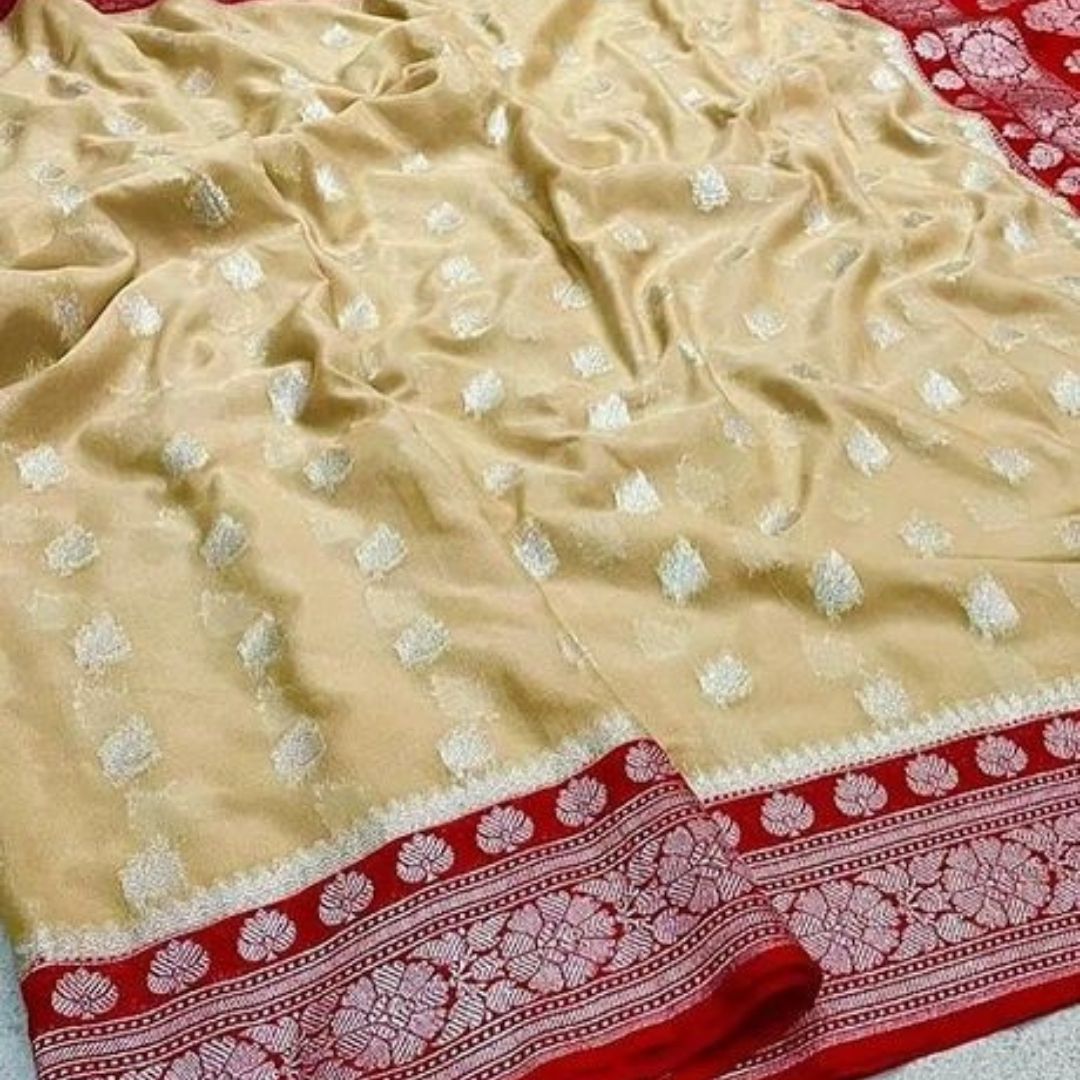 Cream Banarasi Katan Georgette Saree