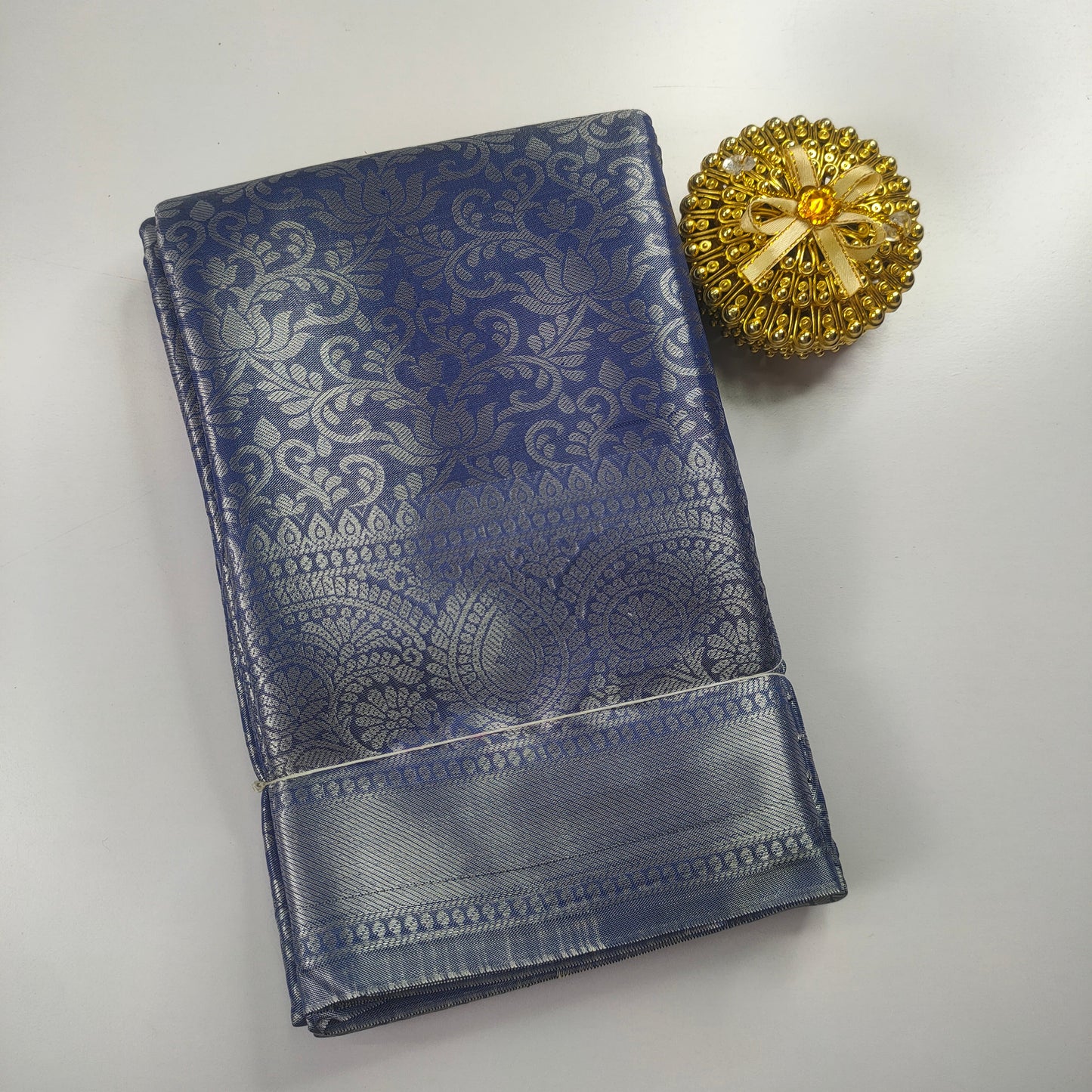 Navy Blue Color Kanchipuram Soft Tissue Silk Saree