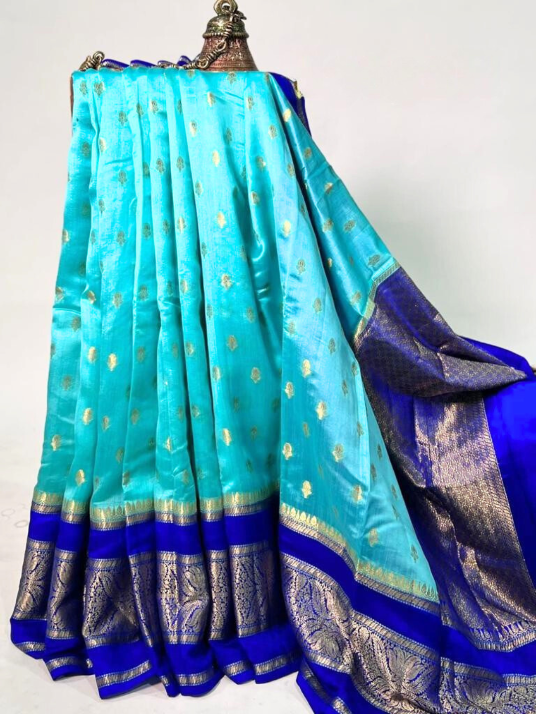 Blue Banarasi Kathan Dupion Silk Saree Alna Apparels