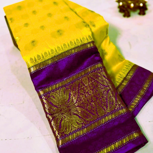 Yellow Banarasi Kathan Dupion Silk Saree