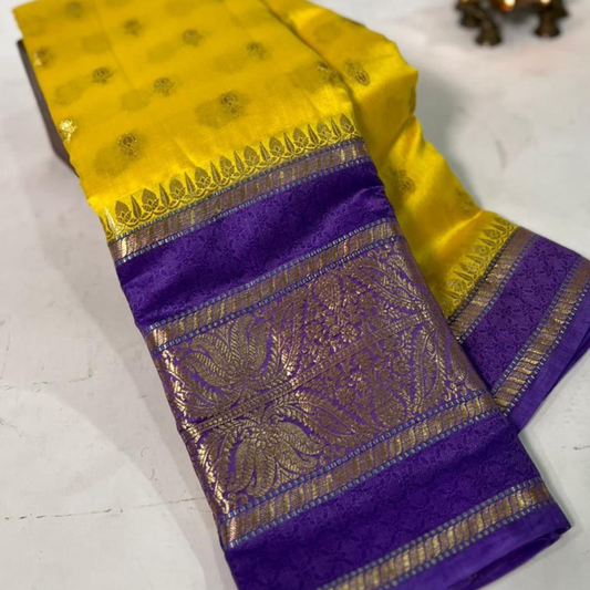 Yellow Banarasi Kathan Dupion Silk Saree Alna Apparels