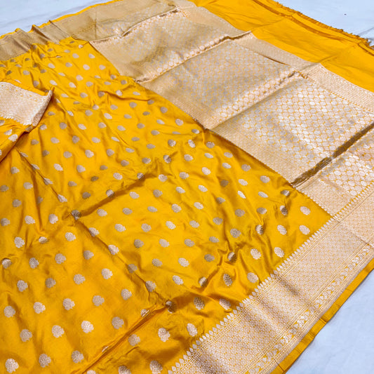 Yellow Pure Banarasi Kathan Hand Loom Silk Saree Alna Apparels