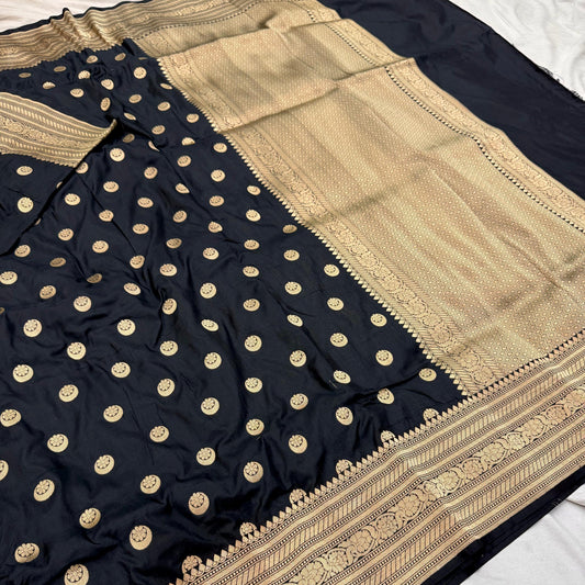 Black Pure Banarasi Kathan Hand Loom Silk Saree Alna Apparels