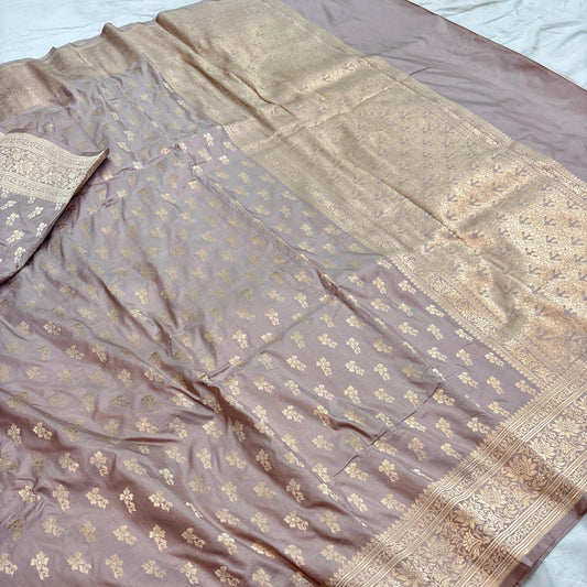 Brown Pure Banarasi Kathan Hand Loom Silk Saree Alna Apparels