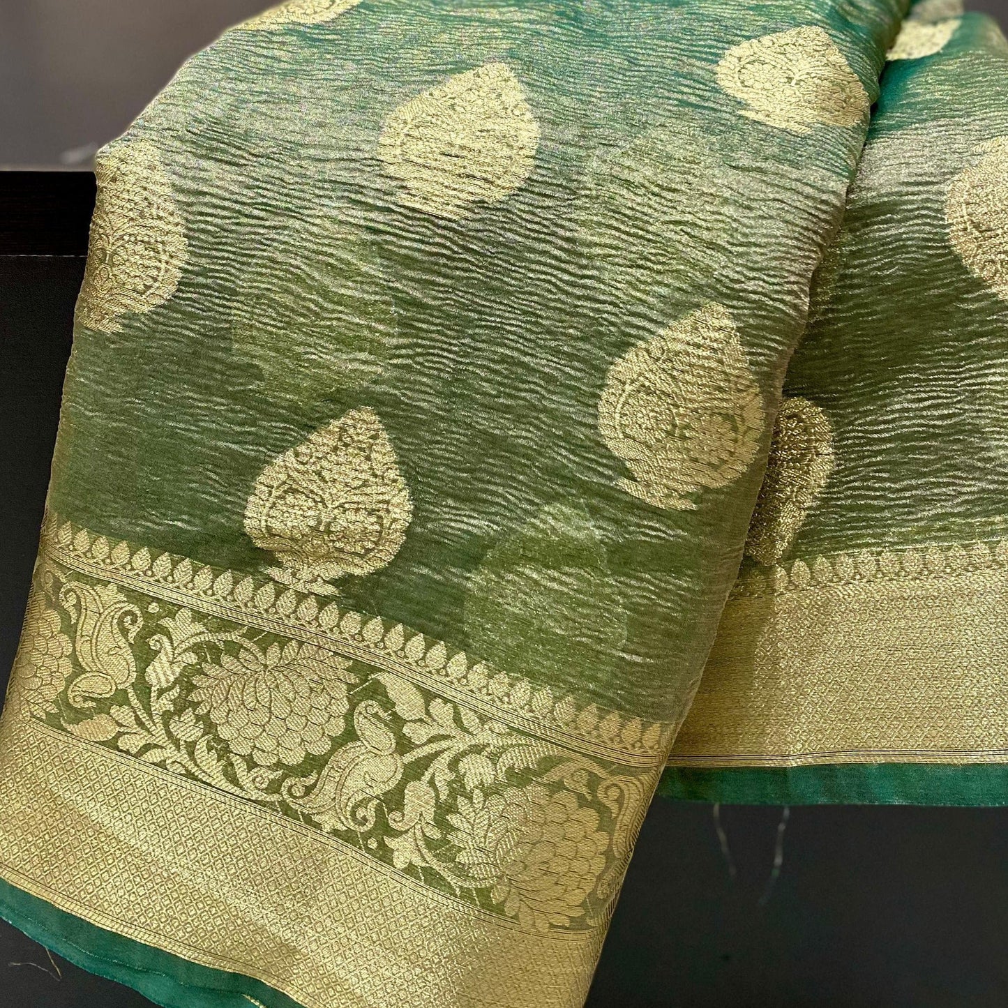 Green Banarasi Crush Tissue Silk Saree