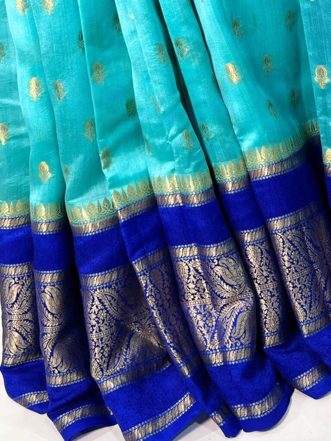 Blue Banarasi Kathan Dupion Silk Saree Alna Apparels