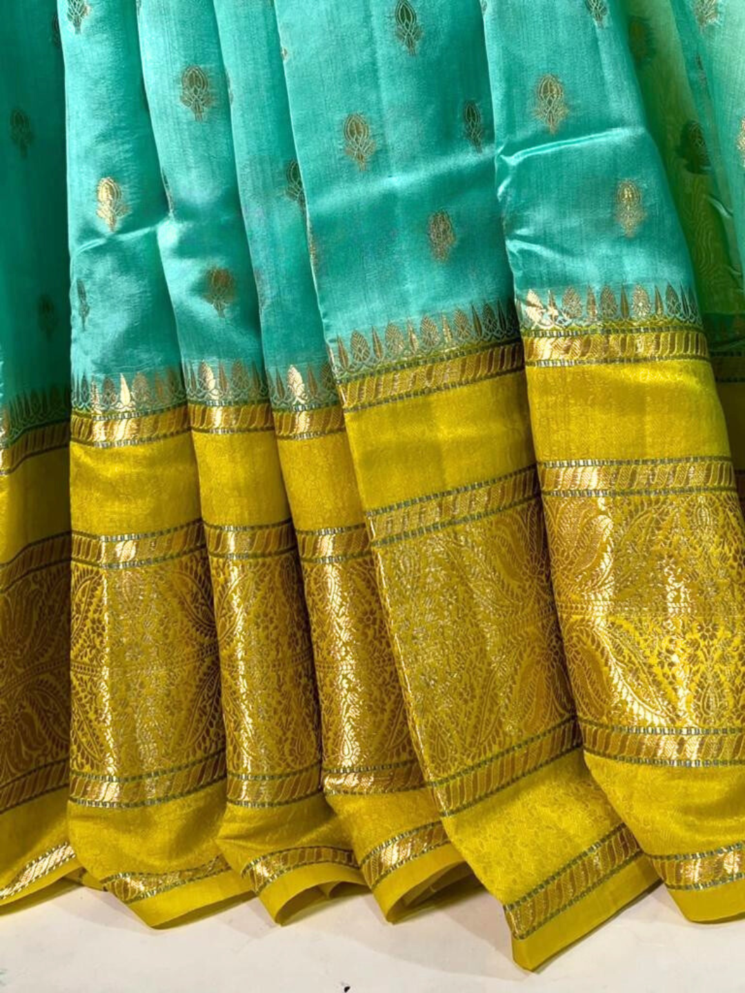 Green Banarasi Kathan Dupion Silk Saree Alna Apparels