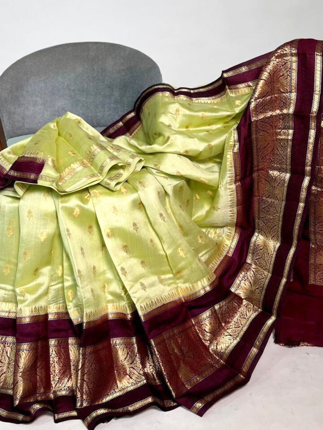 Olive Green Banarasi Kathan Dupion Silk Saree Alna Apparels