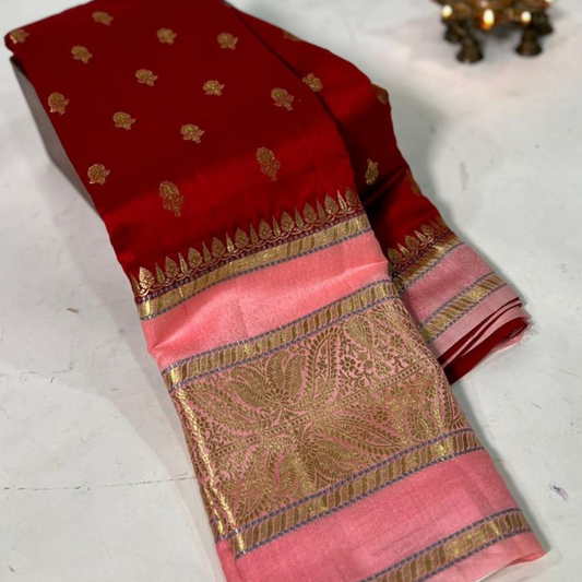 Red Banarasi Kathan Dupion Silk Saree Alna Apparels