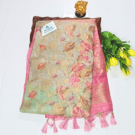 Pasta Green Color Banarasi Organza Saree