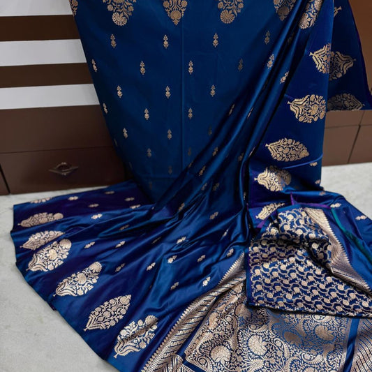 Blue Color Pure Banarasi Mysore Silk Saree Alna Apparels