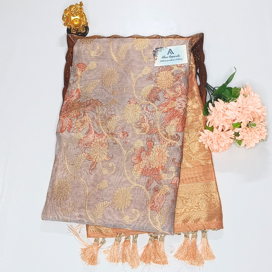 Light Ash Color Banarasi Organza Saree