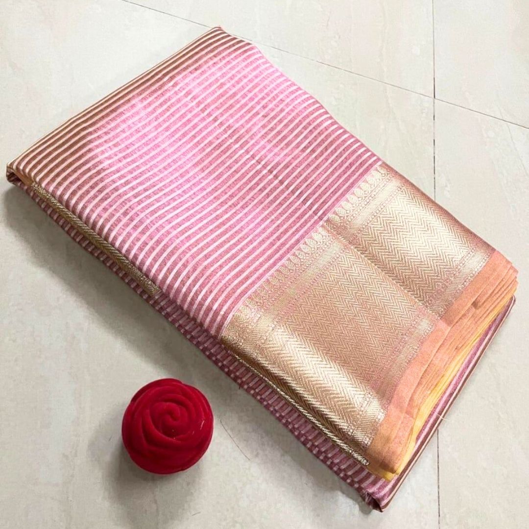 Pink Banarasi Tissue Silk Saree