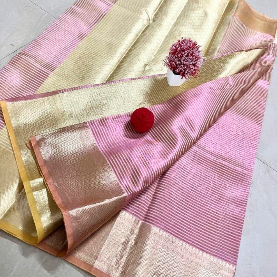 Pink Banarasi Tissue Silk Saree