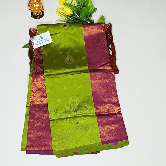 Parrot Green Color Soft Silk Saree