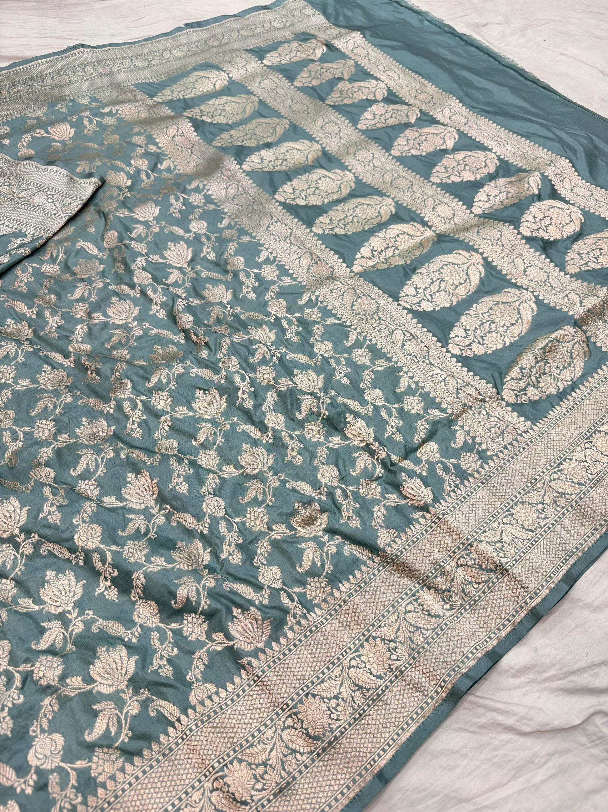 Blue Pure Banarasi Kathan Hand Loom Silk Saree Alna Apparels