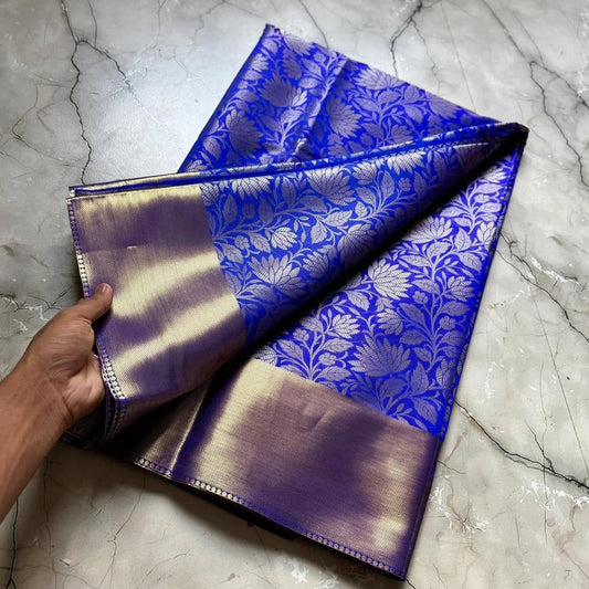 Navy Banarasi Semi Kathan Soft Silk Saree Alna Apparels