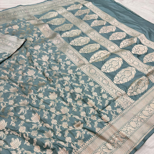 Blue Pure Banarasi Kathan Hand Loom Silk Saree Alna Apparels