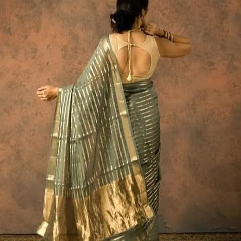 Olive Green Banarasi Organza Silk Saree