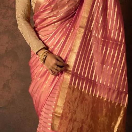 Pink Banarasi Organza Silk Saree