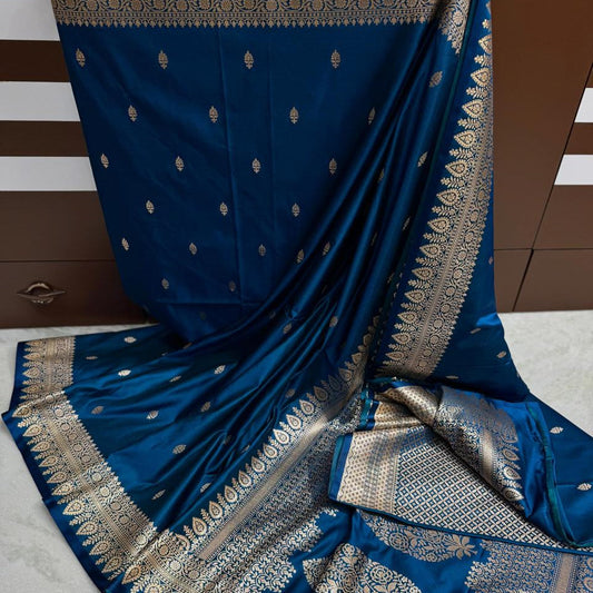 Teal Blue Color Pure Banarasi Mysore Silk Saree Alna Apparels