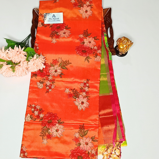 Orange Color Pochampally Silk Saree