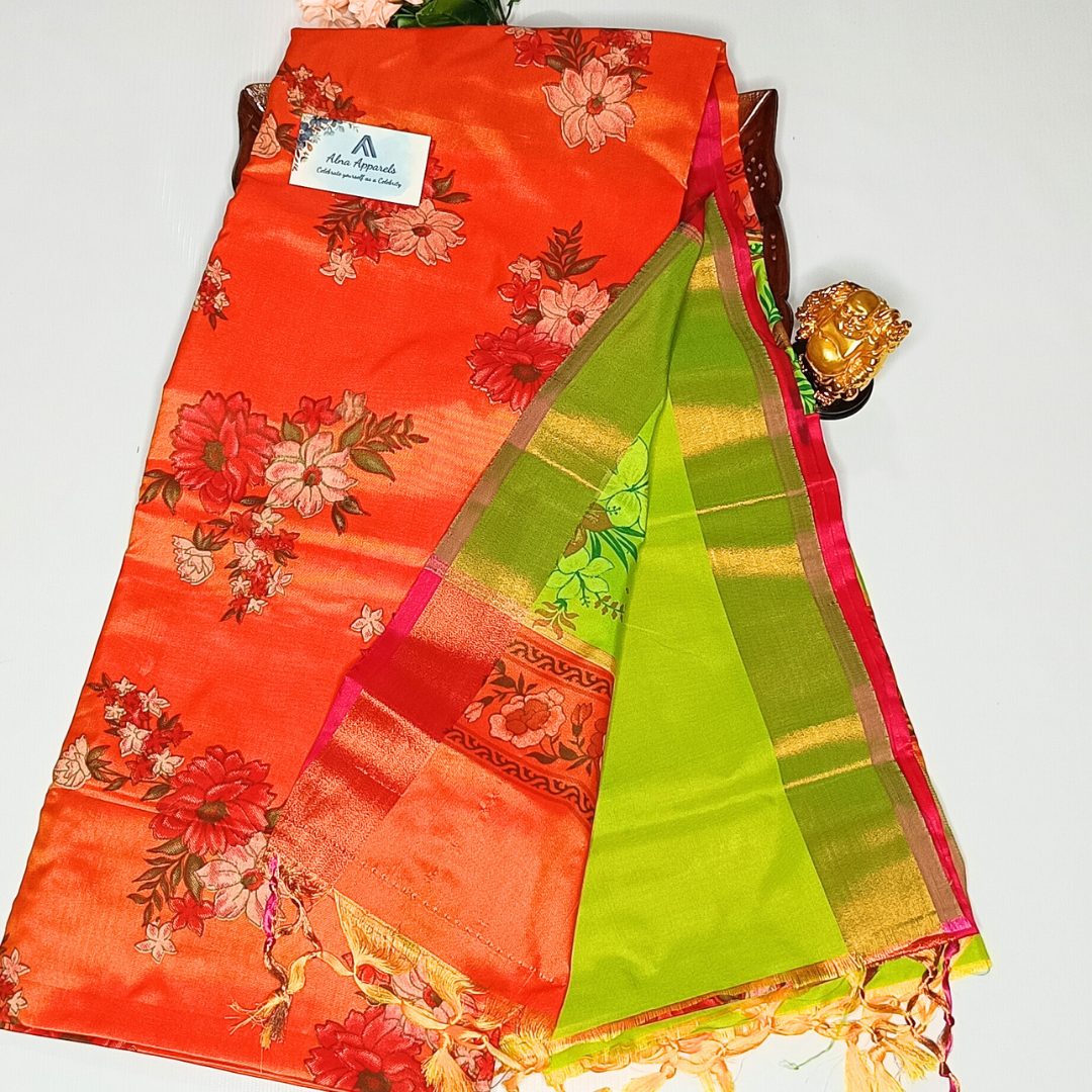 Orange Color Pochampally Silk Saree