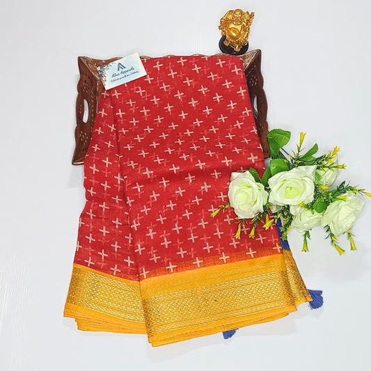 Red Color Jute Cotton Saree