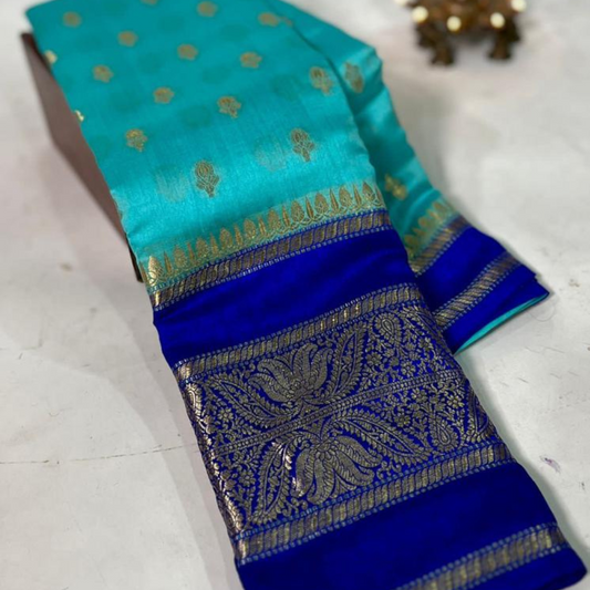 Blue Banarasi Kathan Dupion Silk Saree Alna Apparels