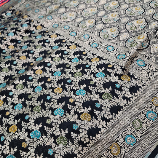 Black PureBanarasi Kahan Silk Saree With Minakari Work Alna Apparels