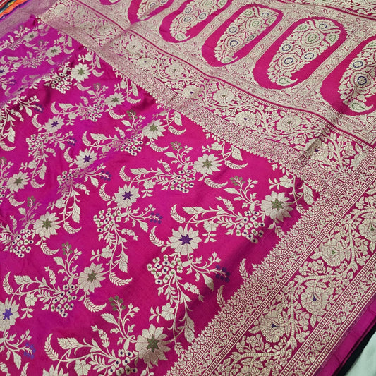 Rani Pink Pure Banarasi Kathan Silk Saree With Minakari Work Alna Apparels