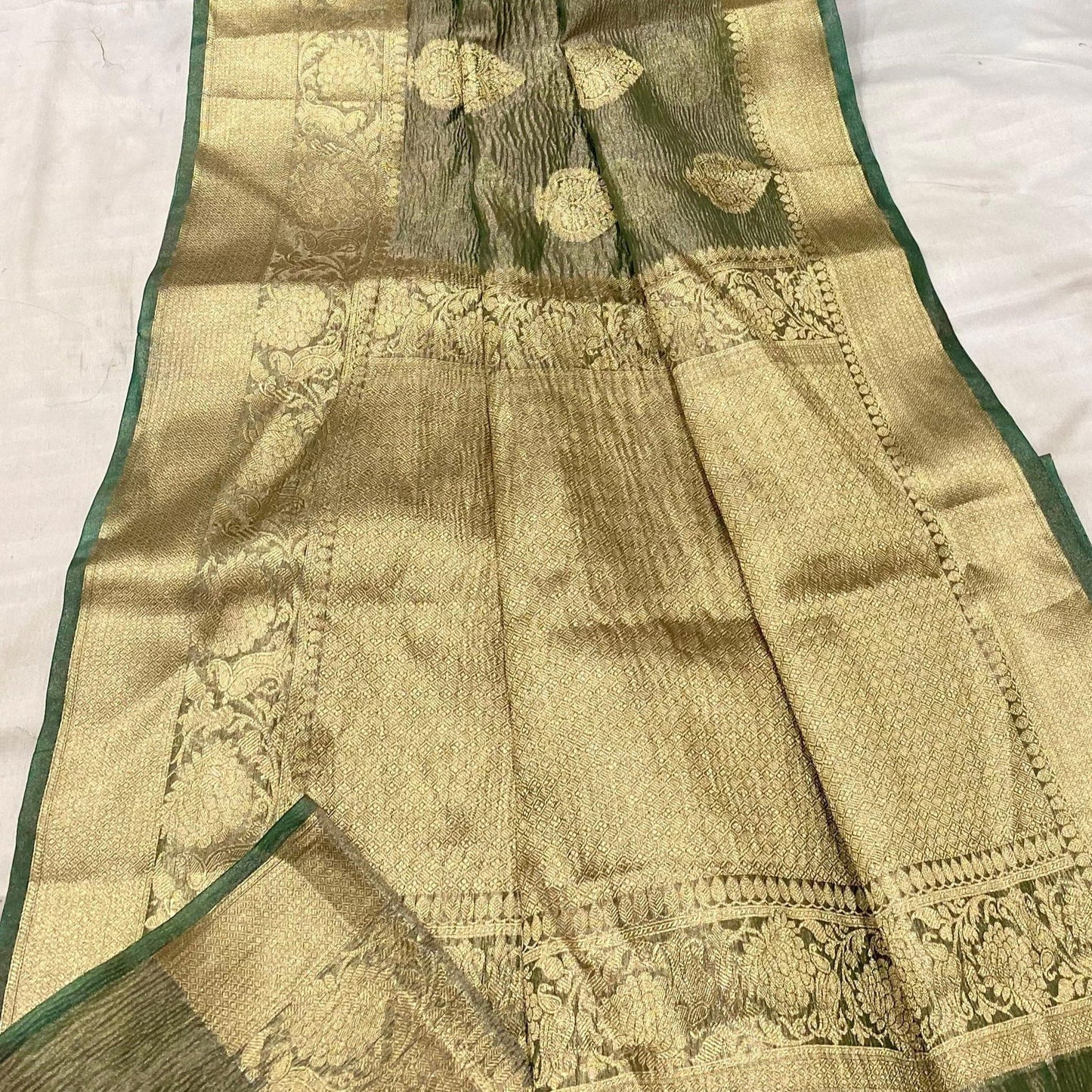 Green Banarasi Crush Tissue Silk Saree