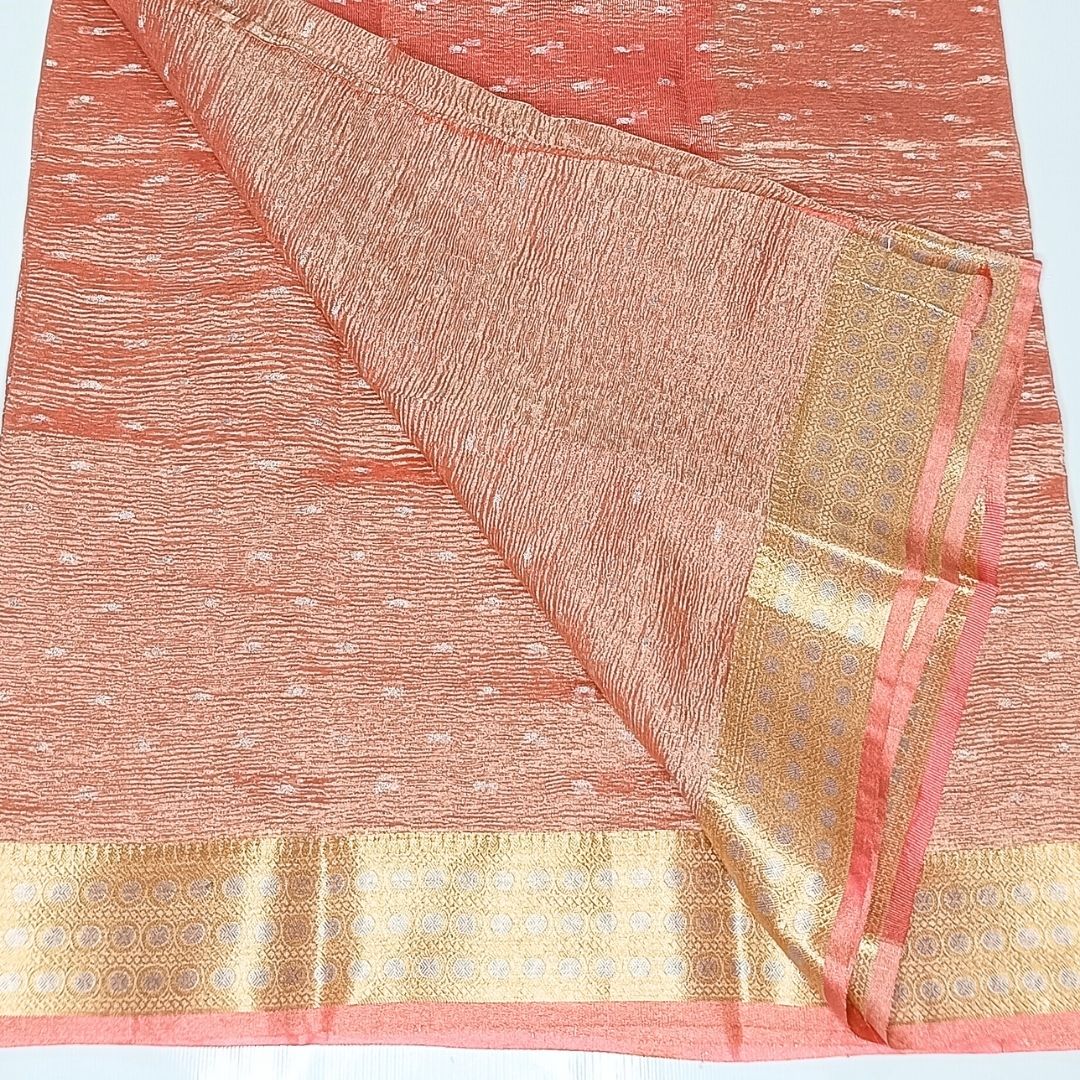 Cream Color Banarasi Crush Tissue Silk Saree