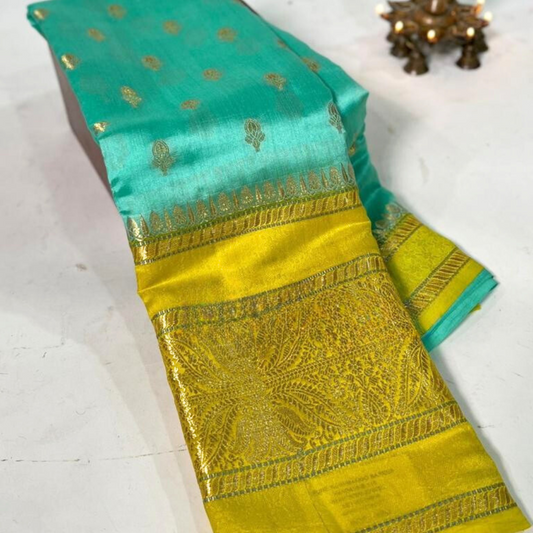 Green Banarasi Kathan Dupion Silk Saree Alna Apparels