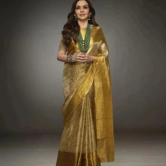 Nita Ambani Gold Color Banarasi Tissue Silk Saree