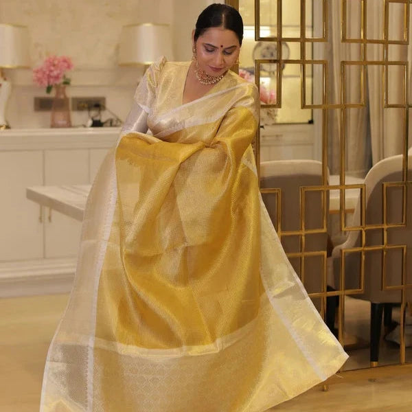 Golden Banarasi Tissue Silk Saree