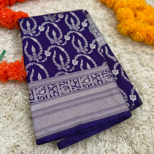 Dark Purple Color Pure Banarasi Mysore Silk Saree Alna Apparels