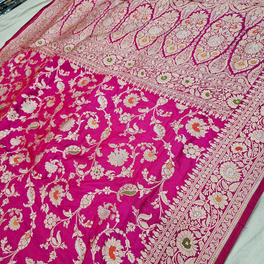 Pink Pure Banarasi Katan Silk Saree With Minakari Work Alna Apparels