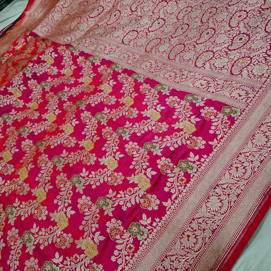Pink Pure Banarasi Kathan Silk Saree With Minakari Work Alna Apparels