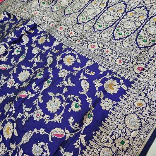 Blue Pure Banarasi Kathan Silk Saree With Minakari Work Alna Apparels