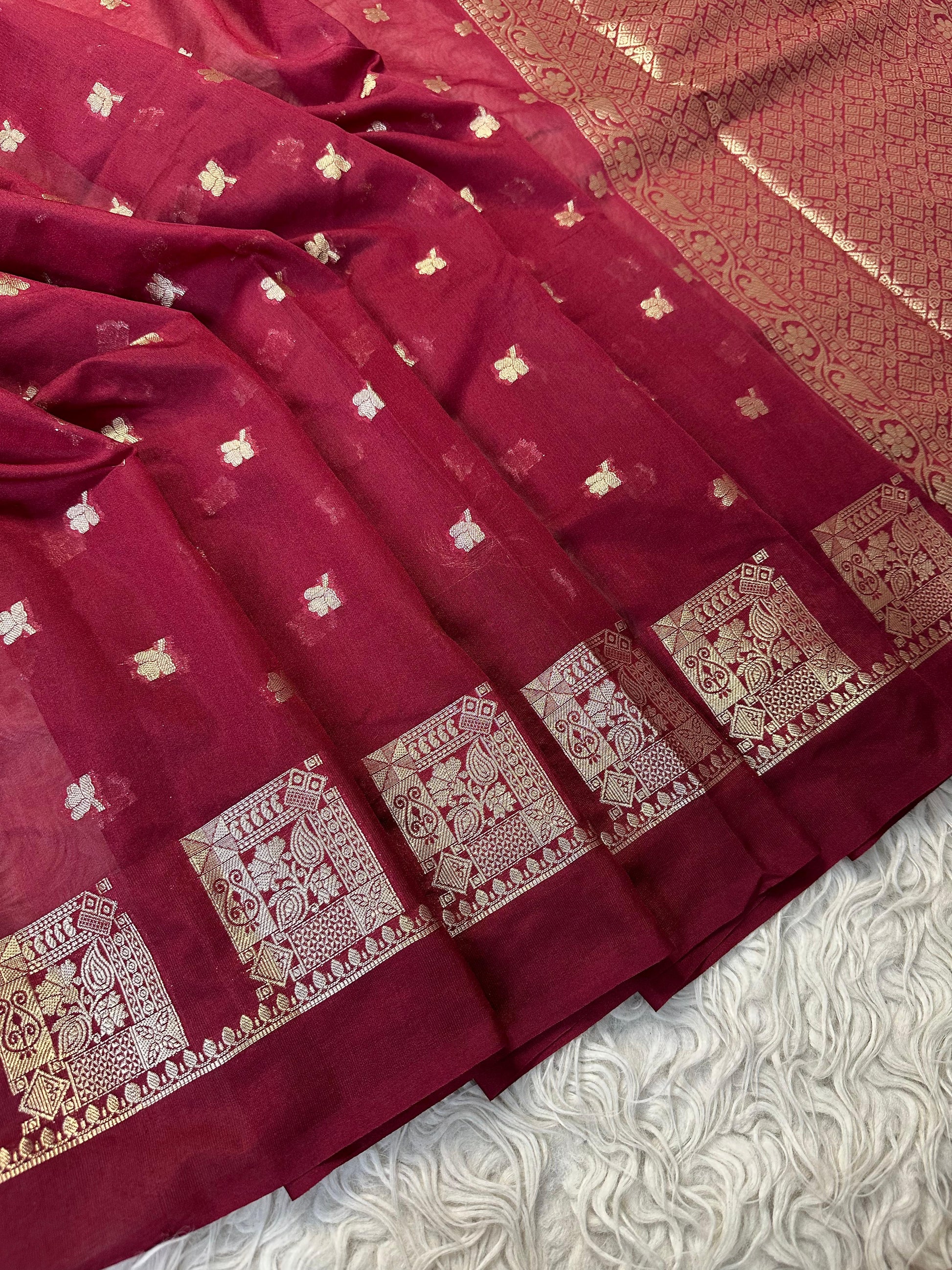Maroon Banarasi Kathan Georgette Silk Saree Alna Apparels