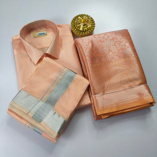 Peach Color Premium Ethnic Wear Couple Combo Set