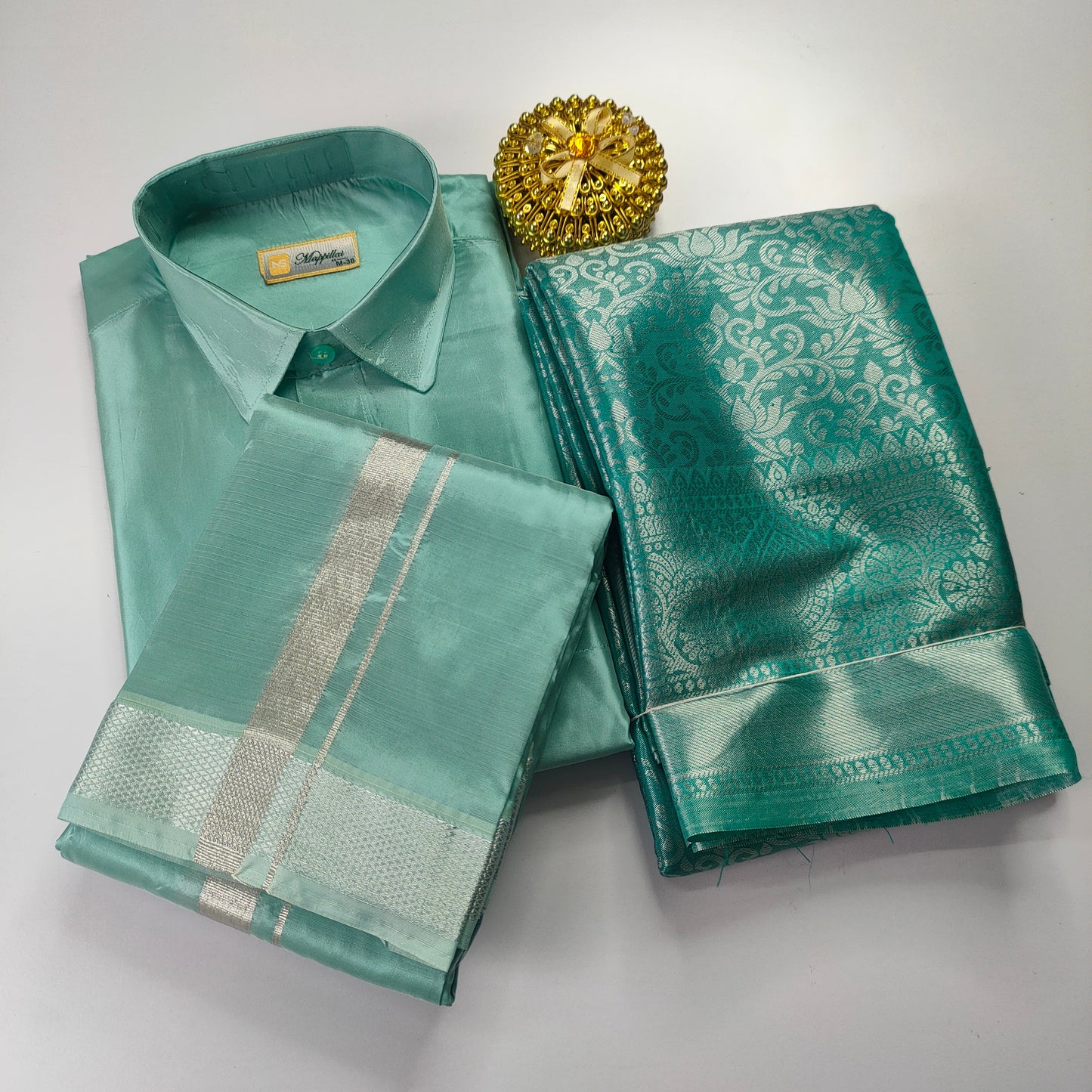 Green Color Premium Ethnic Wear Couple Combo Set