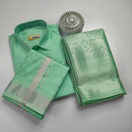 Light Green Color Premium Ethnic Wear Couple Combo Set